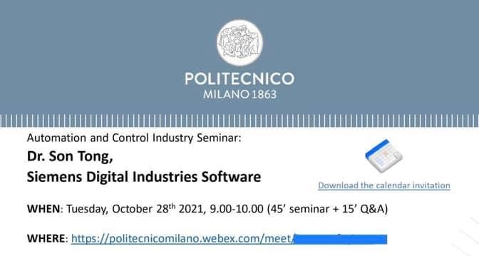 Industrial Speaker to the Automation and Control Engineering Program of Politecnico di Milano