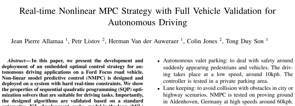 [Paper] Real-time Nonlinear MPC Strategy with Full Vehicle Validation for Autonomous Driving